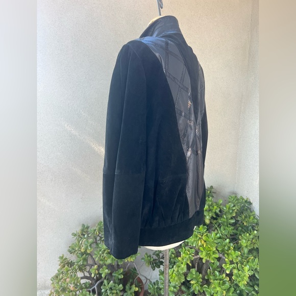 Vintage 80s black suede bomber jacket big shoulders pockets 6 Dominic Bellissimo - Picture 3 of 12